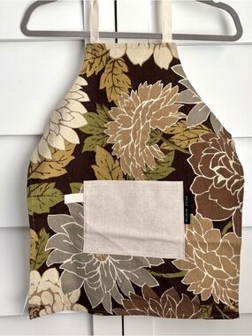 Vintage Retro Brown Floral Kids Cotton Apron